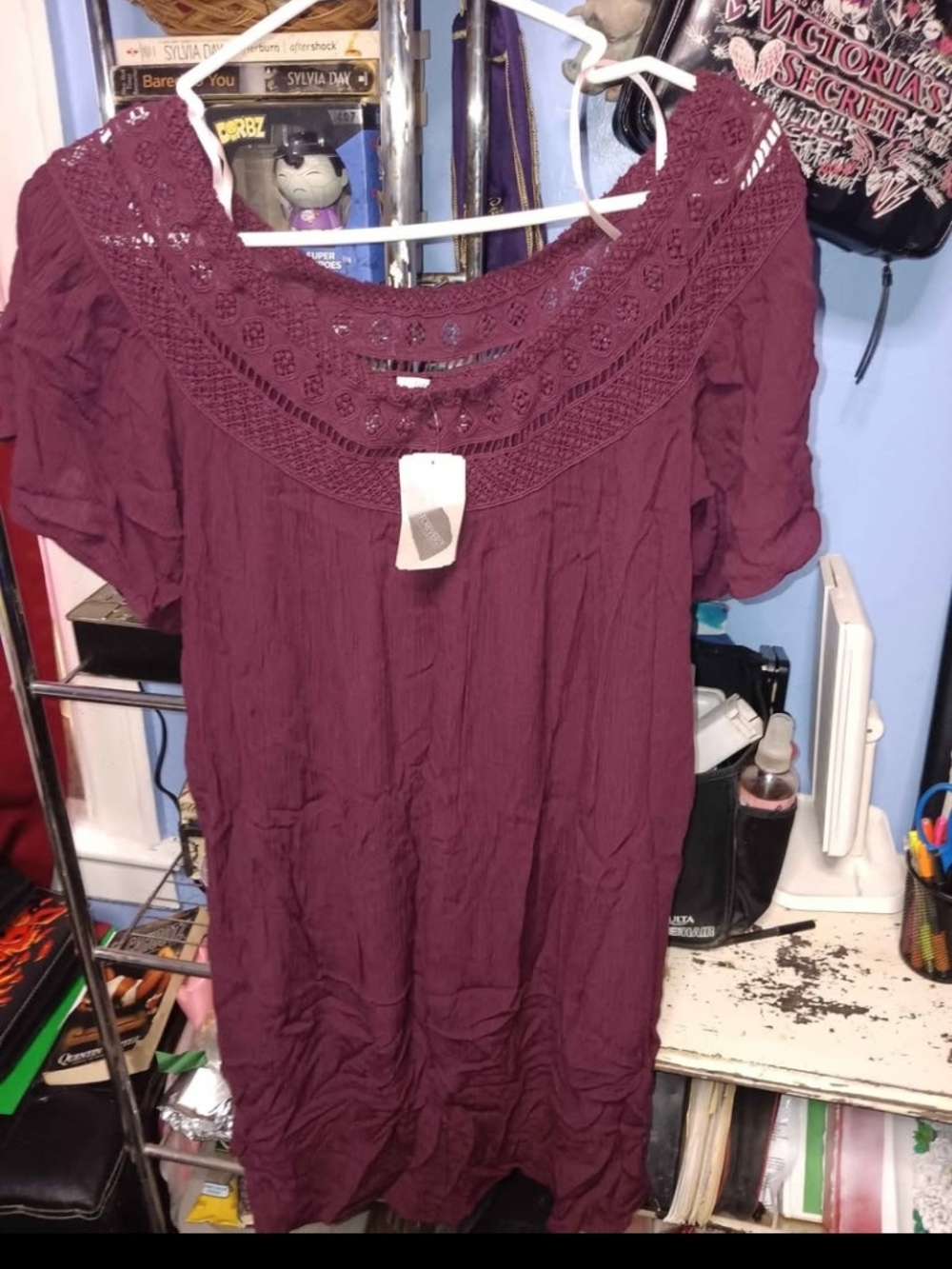 Forever 21 Burgundy Crochet Yoke Midi Dress